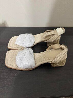 ASOS DESIGN Hopefully block heel mid sandals in clear and natural - Size 10